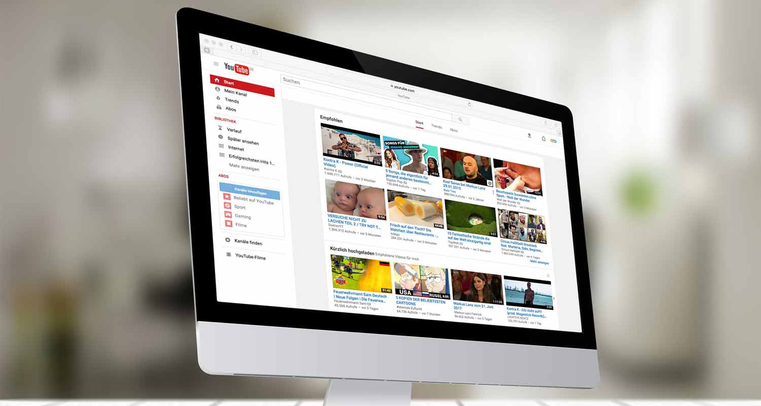Youtube homepage on a mac