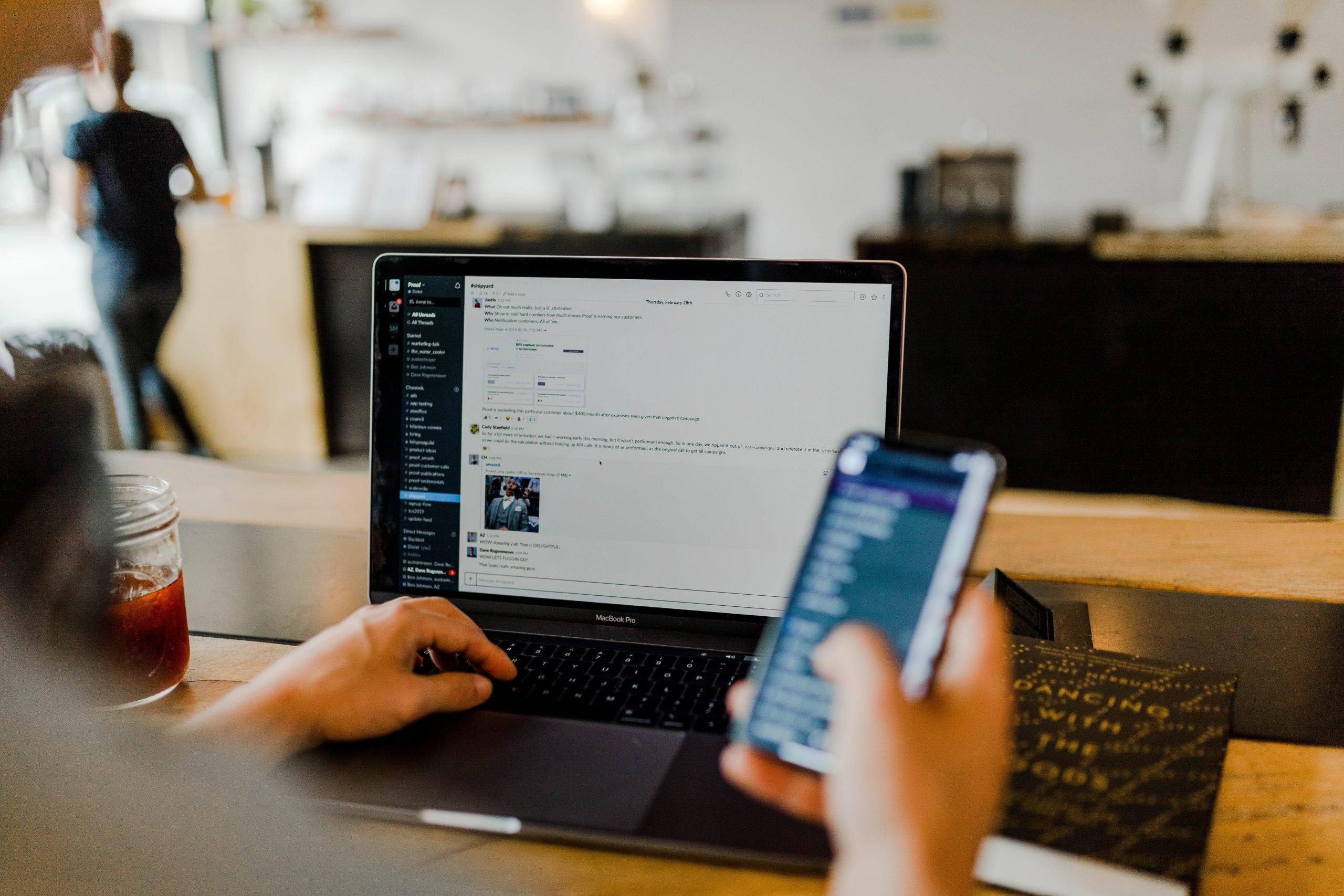 Using a laptop and mobile phone