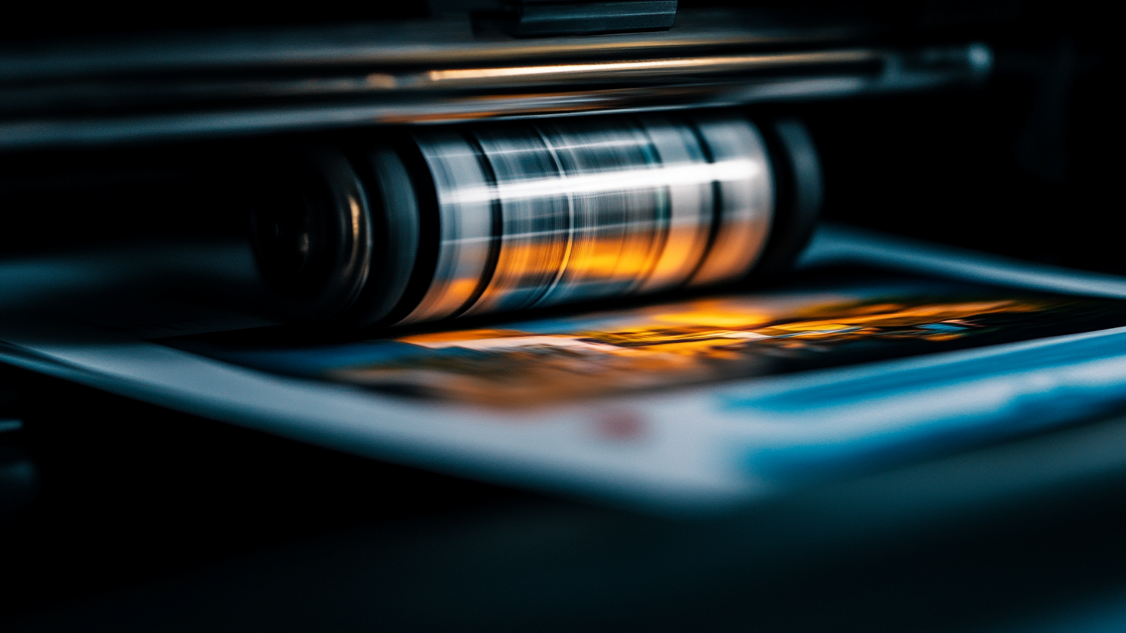 A close up of a commercial printer midway through printing