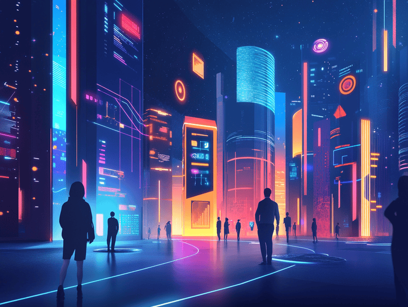 A futuristic AI marketing landscape