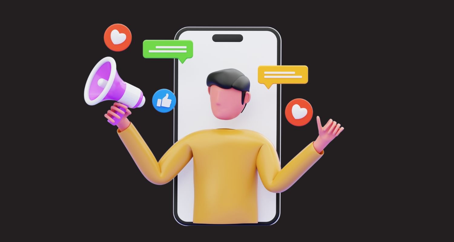 image of a consumer holding a megaphone on multiple platforms symbolising brand discovery
